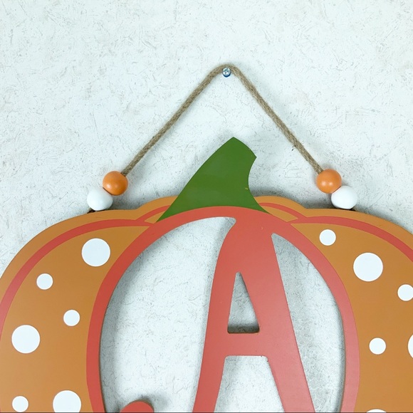 Pumpkin Initial A Polka Dot Door Sign Wall Hanging Fall Decor Thanksgiving - Picture 3 of 4